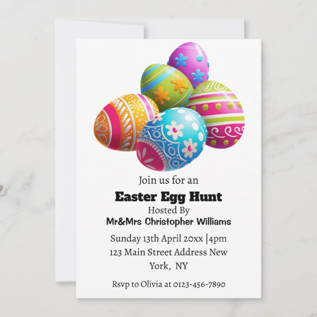 Custom Modern Colorful Easter Egg Hunt  Invitation (Front)