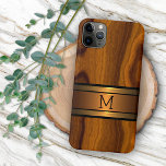 Custom Modern Cool Trendy Wood Grain Pattern iPhone 11 Case<br><div class="desc">Beautiful contemporary faux wood grain pattern. With red copper look banner to customize or personalize or with name, monogram or initials of your choice. Ornate, funky, modern and whimsical hipster design for the fancy and elegant artistic fashionista or artsy fashion diva, popular hip trendsetter, vintage retro, nouveau deco art style...</div>