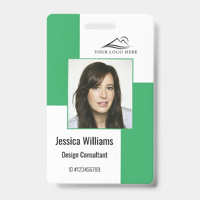 Custom Modern Corporate Employee ID Badge Green (Front)