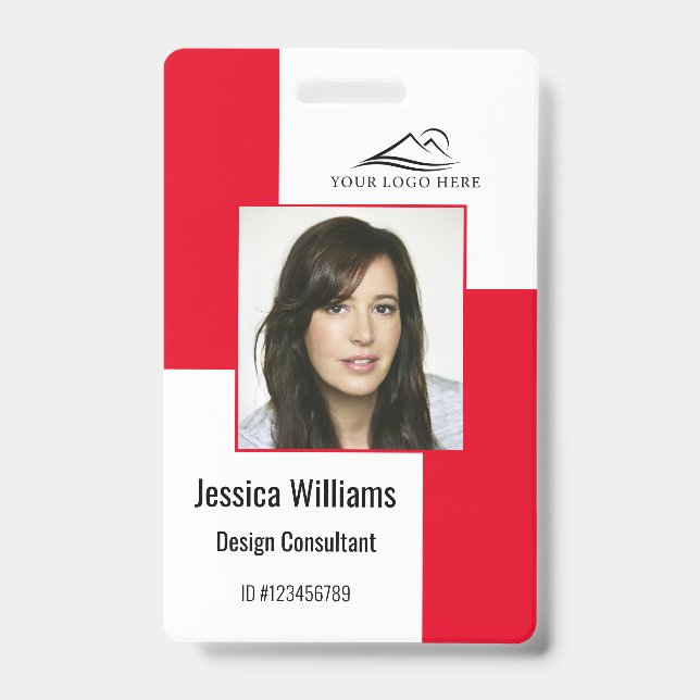 Custom Modern Corporate Employee ID Badge Red (Front)