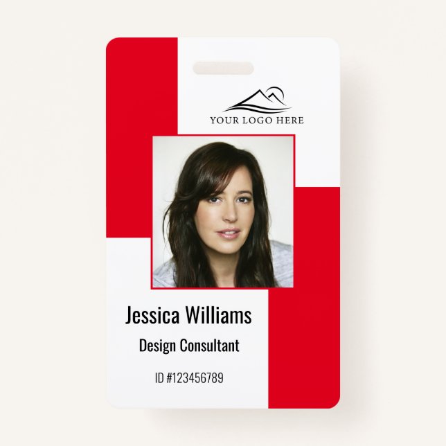 Custom Modern Corporate Employee ID Badge Red (Front)