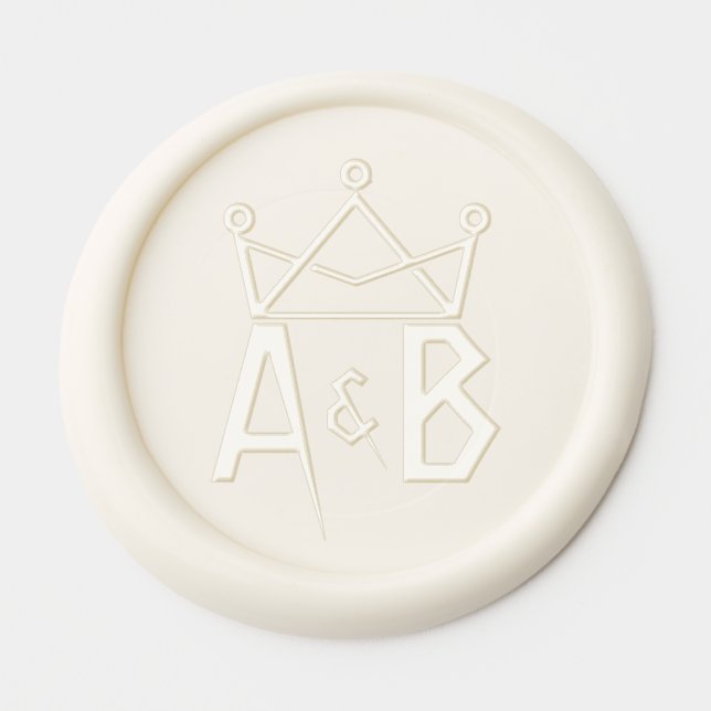 Custom Modern Crowned Monogram Wedding Wax Seal Sticker (Front)