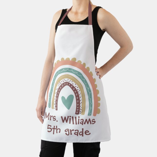 Custom Modern Cute Rainbow Teacher Apron (Insitu)
