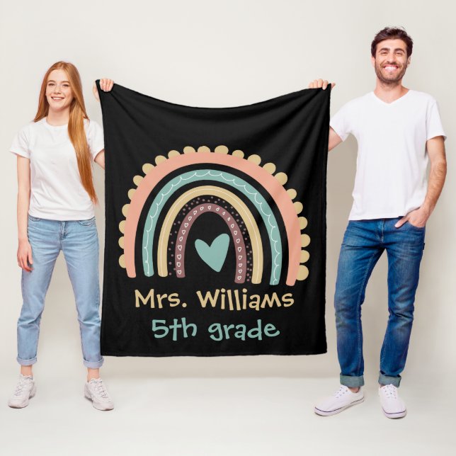 Custom Modern Cute Rainbow Teacher Fleece Blanket (In Situ)