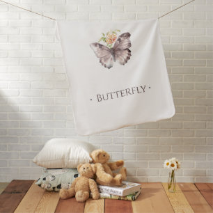 Custom modern cute watercolor butterfly floral baby blanket