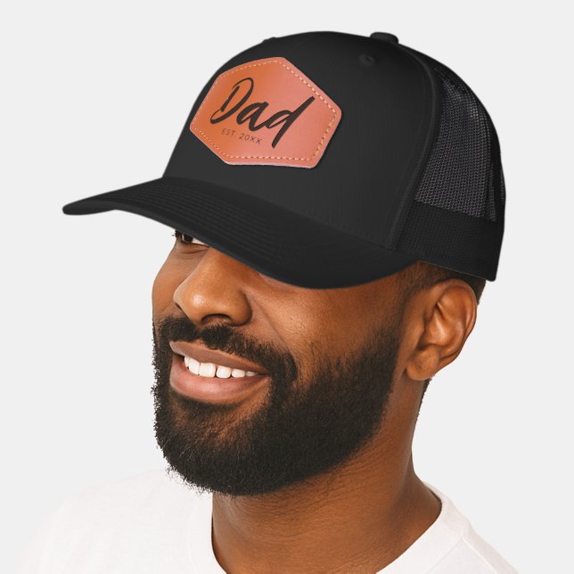 Custom Modern Dad Est Year New Dad Daddy Leather Patch Hat (Male)