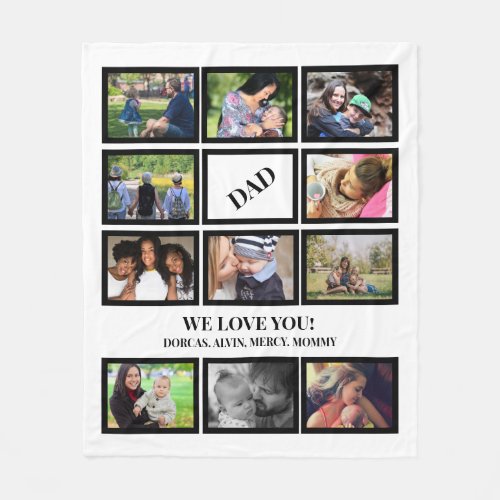 Custom Modern Dad Fathers Day 11 Photo Collage T_S Fleece Blanket