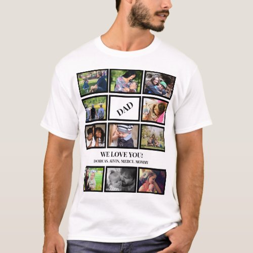 Custom Modern Dad Fathers Day 11 Photo Collage T_Shirt