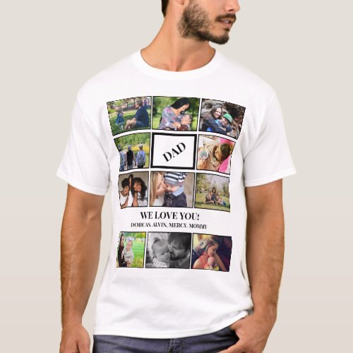 Custom Modern Dad Fathers Day 11 Photo Collage T_Shirt