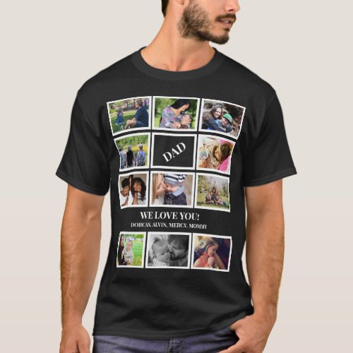 Custom Modern Dad Fathers Day 11 Photo Collage T_Shirt