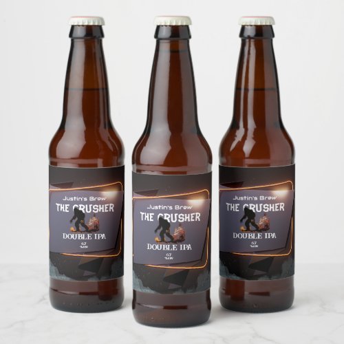 Custom Modern Dark Bigfoot Editable Orange Neon Beer Bottle Label