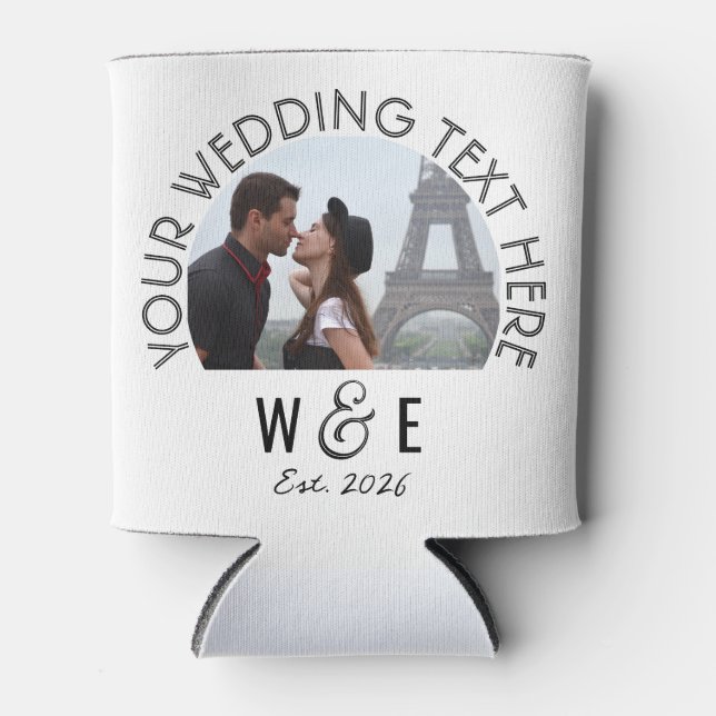 Custom Modern Deco Text Can Cooler Wedding Favors (Front)