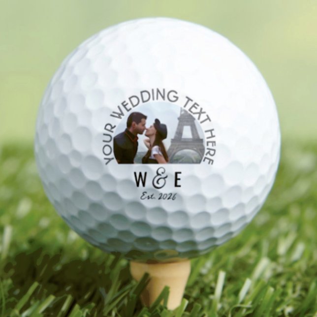 Custom Modern Deco Text Golf Ball Wedding Favors (Custom Monogram Photo Modern Art Deco Text Golf Ball Wedding Favors)