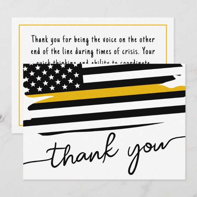 Custom Modern Dispatcher Thin Gold Line Flag Thank You Card (Front/Back)