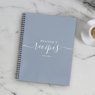 Custom Modern Dusty Blue Elegant Script Recipe Notebook