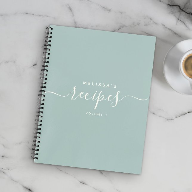 Custom Modern Dusty Blue Elegant Script Recipe Notebook (Creator Uploaded)
