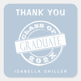 Custom Modern Dusty Blue Graduate Thank You Square Sticker