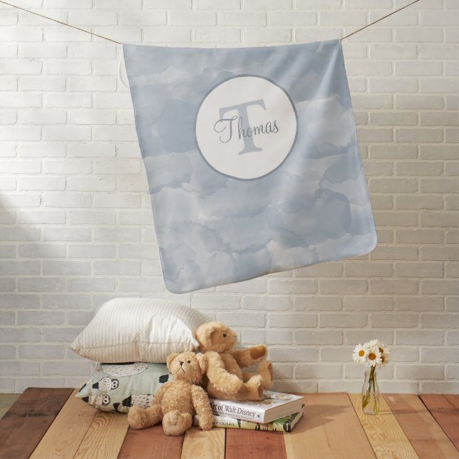 Custom Modern Dusty Blue Watercolor Brush Strokes Baby Blanket (In Situ)