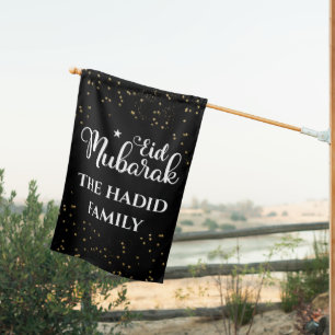 Custom Modern Eid Mubarak Black Eid House Flag