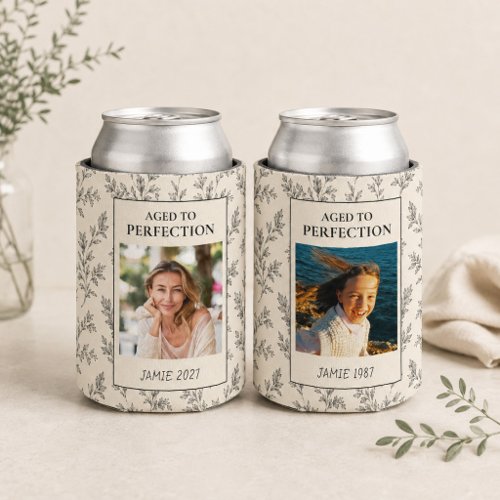 Custom Modern Elegant 2 Photo Milestone Birthday Can Cooler