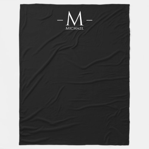 Custom Modern Elegant Black Large Monogram Fleece Blanket