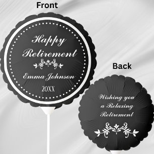 Custom Modern Elegant Black&White Happy Retirement Balloon