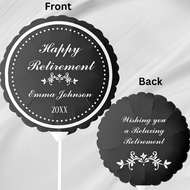 Custom Modern Elegant Black&White Happy Retirement Balloon (Creator Uploaded)