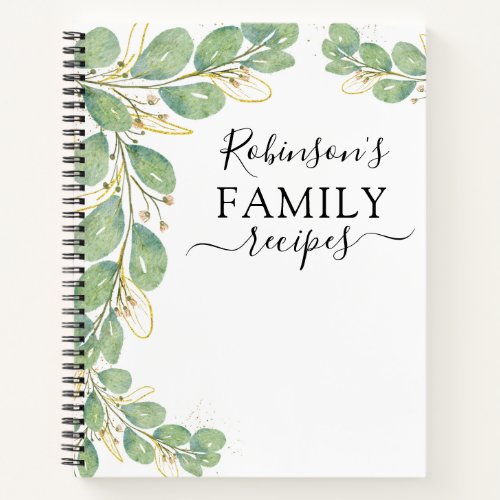 Custom Modern Elegant Eucalyptus Family Recipes Notebook