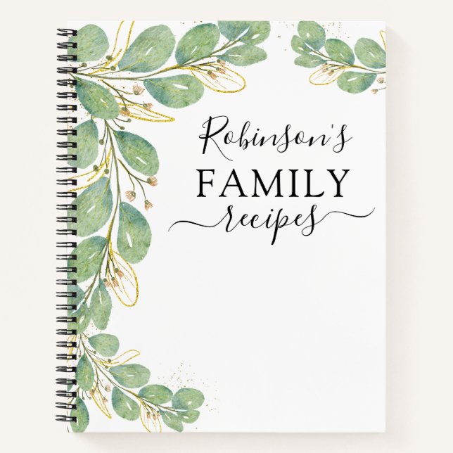 Custom Modern Elegant Eucalyptus Family Recipes Notebook (Front)
