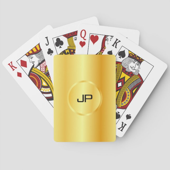 Custom Modern Elegant Faux Gold Monogram Template Poker Cards (Back)