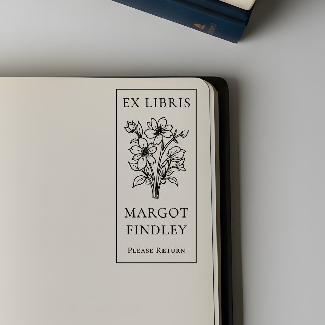 Custom Modern Elegant Floral Ex Libris Bookplate Self-inking Stamp (Creator Uploaded)