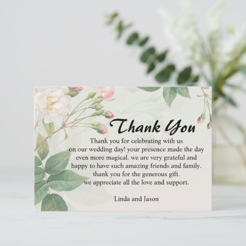 Custom Modern Elegant Floral Wedding Thank You Card