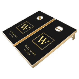 Custom Modern Elegant Gold Monogram Names Template Cornhole Set