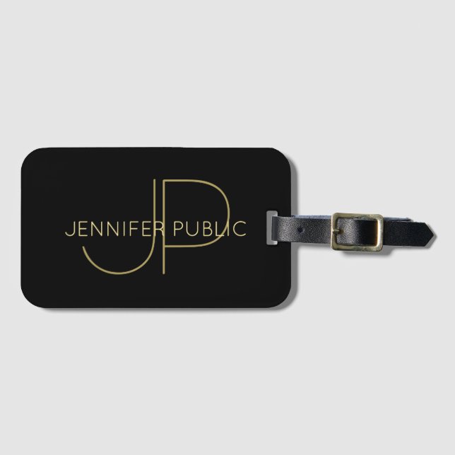 Custom Modern Elegant Gold Monogram Template Luggage Tag (Front Horizontal)