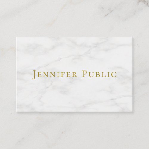 Custom Modern Elegant Gold Text White Marble Business Card