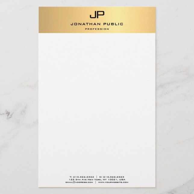 Custom Modern Elegant Gold White Template Trendy Stationery (Front)