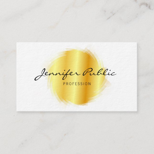 Custom Modern Elegant Handwritten Gold Template Business Card (Front)