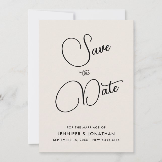 Custom Modern Elegant Handwritten Simple Cream Save The Date (Front)