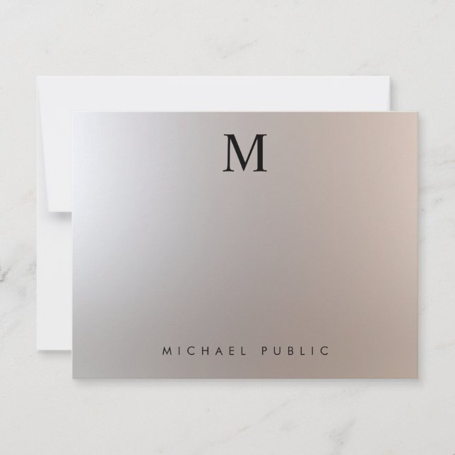 Custom Modern Elegant Initial Monogram Silver Note Card (Front)