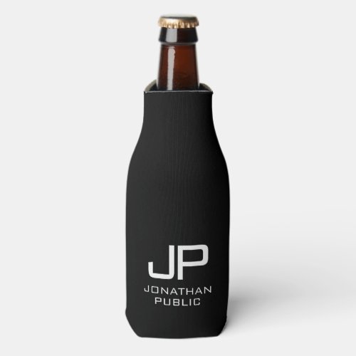 Custom Modern Elegant Monogram Black And White Bottle Cooler