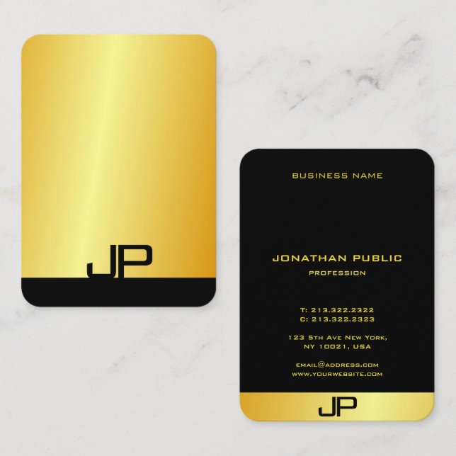 Custom Modern Elegant Monogram Gold Look Template Business Card (Front/Back)
