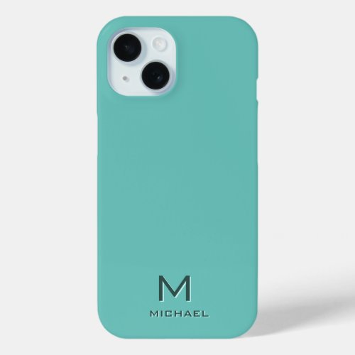 Custom Modern Elegant Monogram Template Light Teal iPhone 15 Case