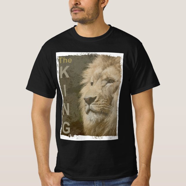 Custom Modern Elegant Pop Art Lion Face Mens Black T-Shirt (Front)