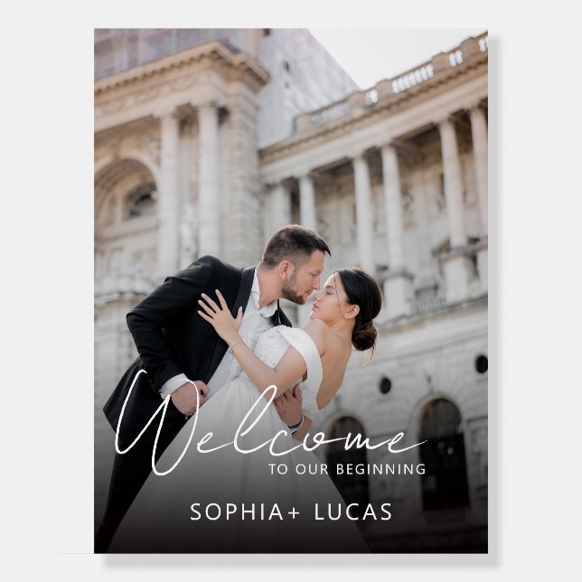 Custom Modern Elegant Script Wedding Welcome Sign (Front)