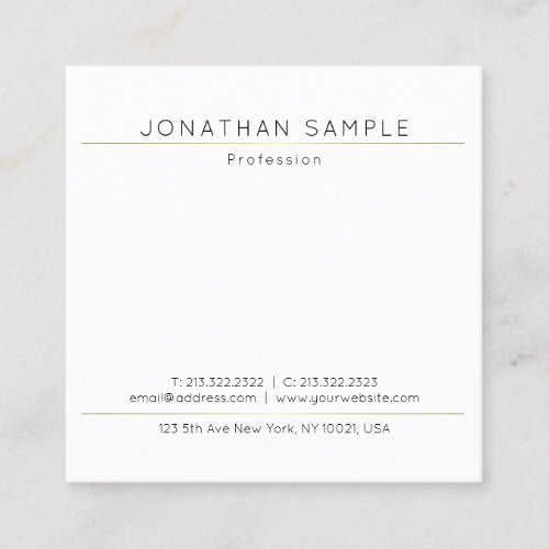 Custom Modern Elegant Simple Gold White Template Square Business Card