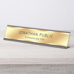 Custom Modern Elegant Template Black And Gold Desk Name Plate