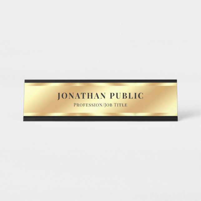 Custom Modern Elegant Template Glamour Gold Desk Name Plate (Front)