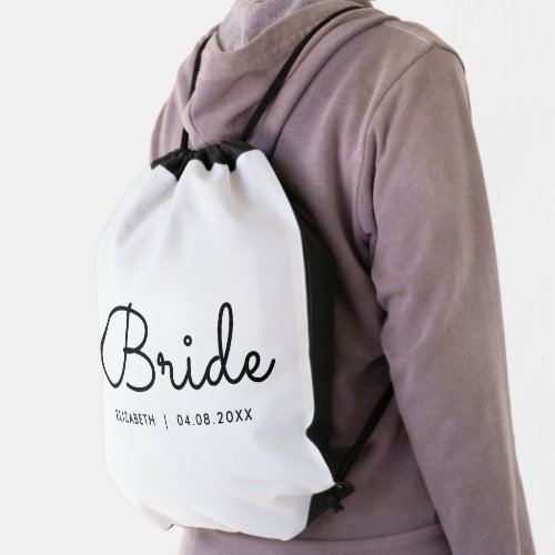 Custom Modern Elegant Template Hand Script Bride Drawstring Bag