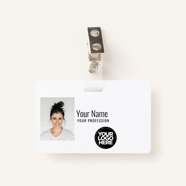 Custom Modern Employee Photo, Bar Code, Logo, Name Badge (Front with Clip)