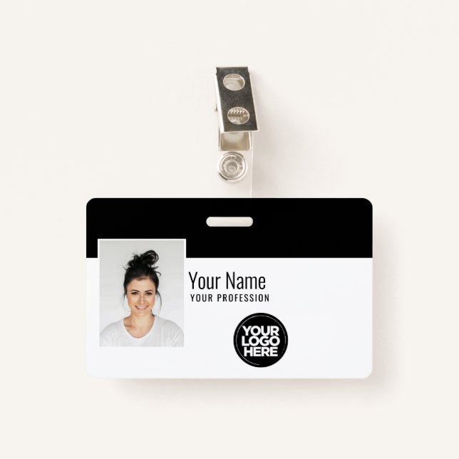 Custom Modern Employee Photo, Bar Code, Logo, Name Badge (Front with Clip)